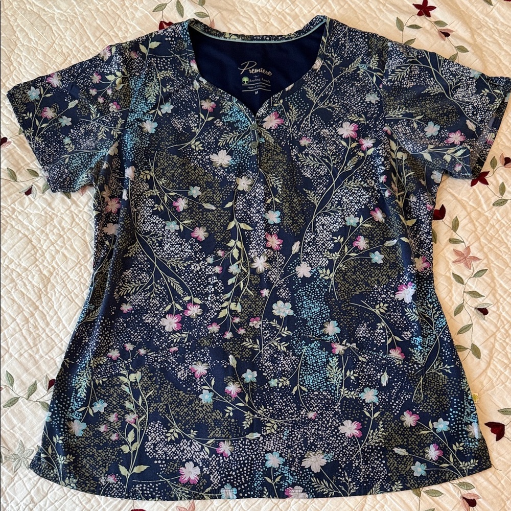 Healing Hands Floral Print Blouse - Navy and Pink